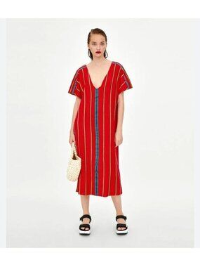 NWT ZARA Red Kaftan Midi Dress Size Small
